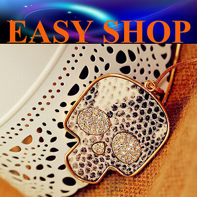 70cm Skull Face Diamante Long Chain Necklace Pendant Fashion Vintage Snake Skin