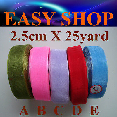 25 Yard 25mm Organza Sheer Ribbon Bow Wedding Craft Sew Gift Box Scrapbook DIY
